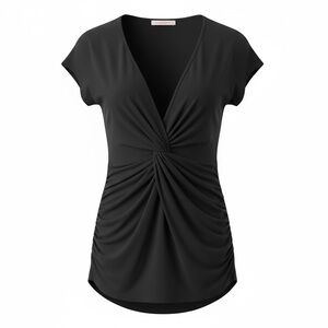 CANDIES Women's‎ M Black V-Neck Twist Knot Short Sleeve Y2K Style Casual Blouse